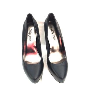 Cathy Jean Black leather stilettos.