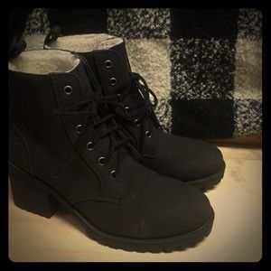 H&M Sherpa lined heeled combat boots