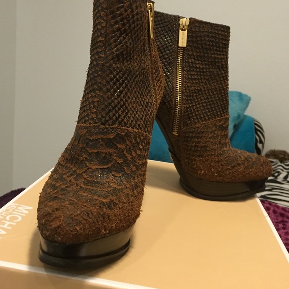 Michael Kors Shoes - Michael Kors Buckled Ankle Snake Embossed brn lthr