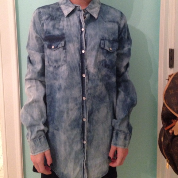 button down acid wash denim shirt