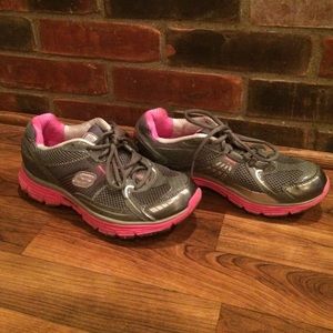 Grey and Pink Skechers Tone-ups