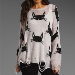 Wildfox Sweaters - WILDFOX CAT DISTRESSED SWEATER Wildfox Sweaters - WILDFOX CAT DISTRESSED SWEATER