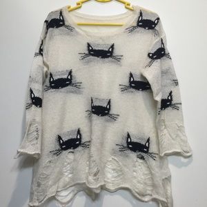 Wildfox Sweaters - WILDFOX CAT DISTRESSED SWEATER Wildfox Sweaters - WILDFOX CAT DISTRESSED SWEATER