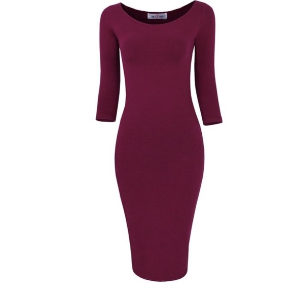 Sexy Slim Fit Midi Body Con dress with 3/4 sleeves