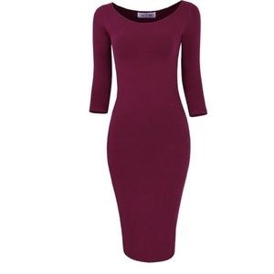 Sexy Slim Fit Midi Body Con dress with 3/4 sleeves