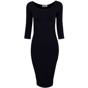 Sexy Midi Body Con 3/4 Sleeve Dress in Black