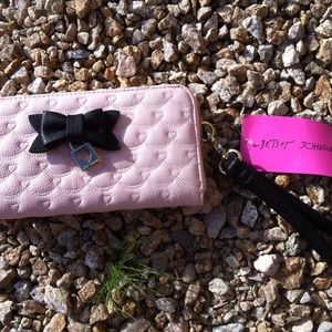 Blush Cursive Hearts Betsey Wallet w/ black Bow
