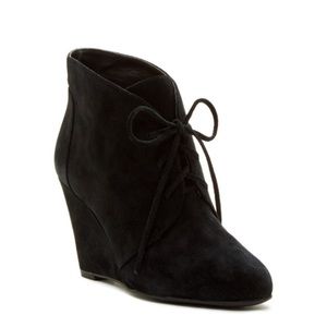 Via Spiega, Black Lace-Up Wedge, Suede Bootie