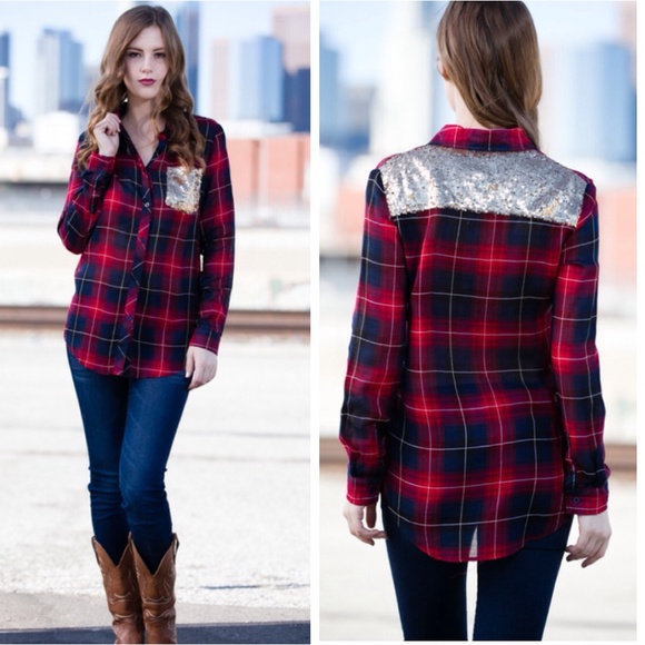 Tops - •sequin button down top•