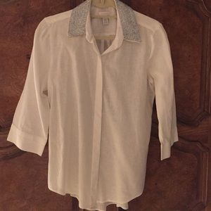 🔴SOLD🔴Chico's White Linen Shirt w/Beaded Collar