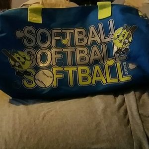A pretty blue softball themed duffle bag