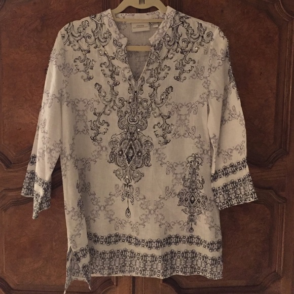 🔴SOLD🔴Chico's Linen Beaded Tunic - Picture 1 of 3