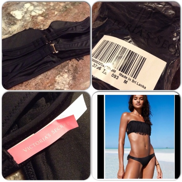 Black Fringed Bandeau Bikini Top - Picture 3 of 5