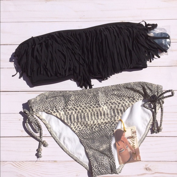 Black Fringed Bandeau Bikini Top - Picture 5 of 5