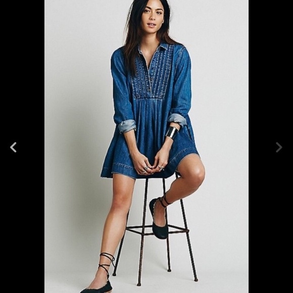 Free People Babydoll Denim Tunic Dress - Picture 2 of 3