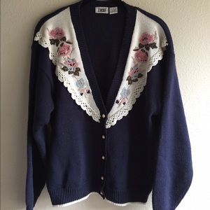 FOR SALE ON ETSY - Vintage Floral Navy Cardigan