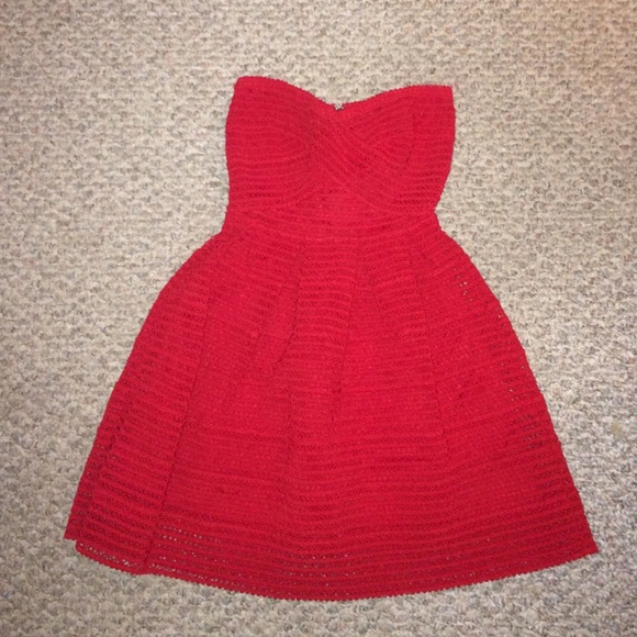 Red strapless cocktail dress