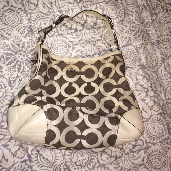 Genuine Coach white leather/canvas hobo!
