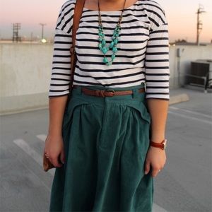Teal Corduroy Midi Skirt