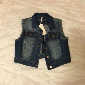 distressed cropped jean vest