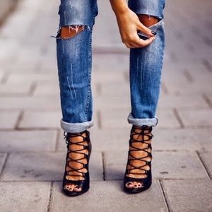 NEW lace up heels sandals in suede