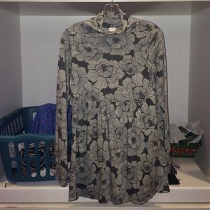Floral babydoll tunic mock neck