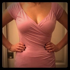 Pink Ruched Cap-Sleeve Top
