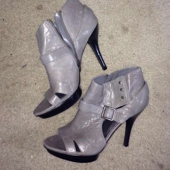 Grey leather booties