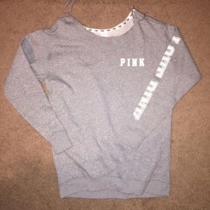 Grey Off the Shoulder Pink Sweatshirt