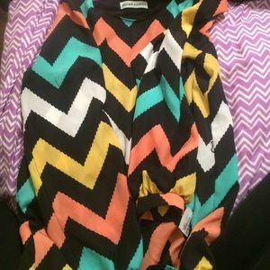 NWT Chevron blue, yellow, white, and peach dress