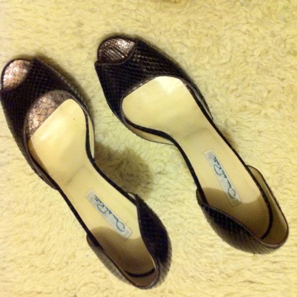 ๐HP๐ OSCAR DE LA RENTA Python Peep Toe Heels - Picture 2 of 4