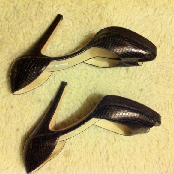 ๐HP๐ OSCAR DE LA RENTA Python Peep Toe Heels - Picture 3 of 4