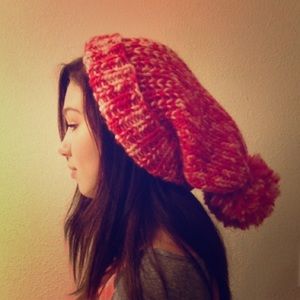 Cute Handmade Slouchy Beanie Hat with PomPom