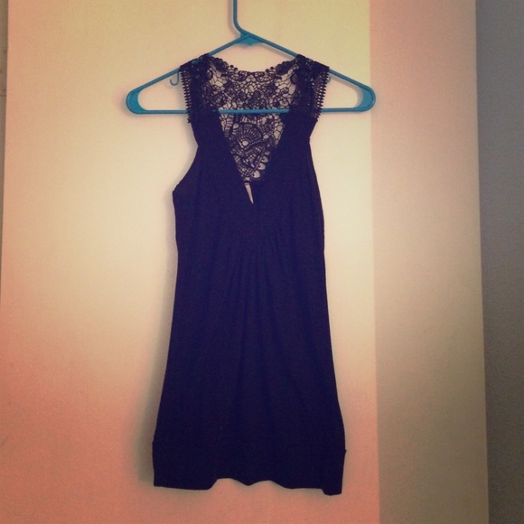 Black v neck tank with lace back