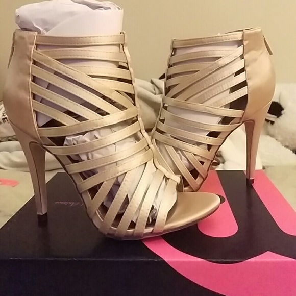 Champagne Satin Strappy Heels