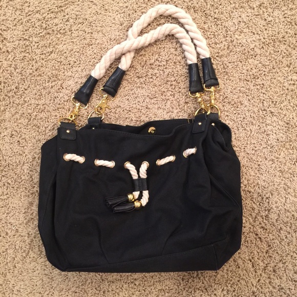 Black canvas rope handle handbag