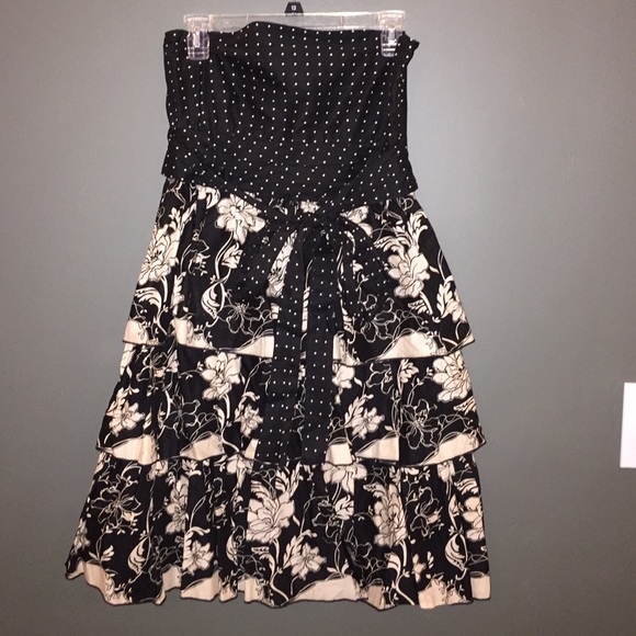 Strapless Black&Tan Ruffled Bottom Party Dress 🎀