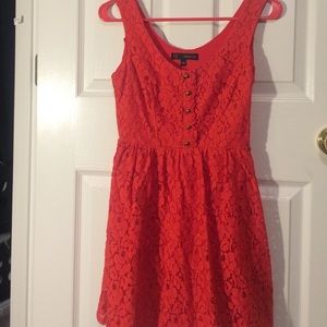 Red lace dress & gold buttons