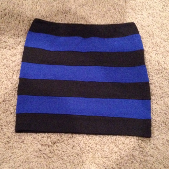 Blue and black striped mini skirt
