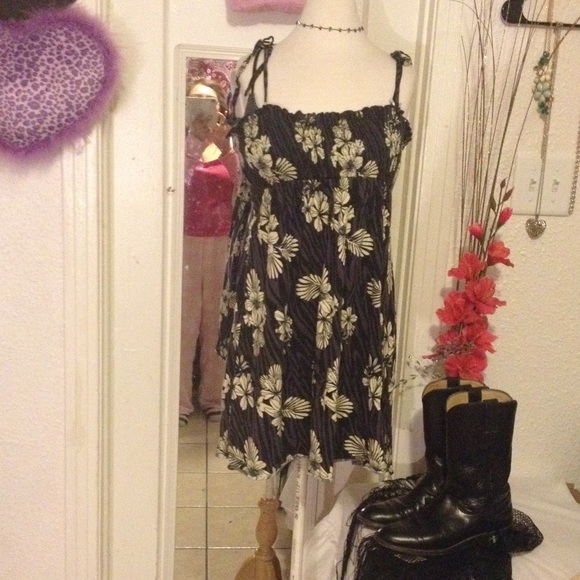Black Cotton Floral Sundress