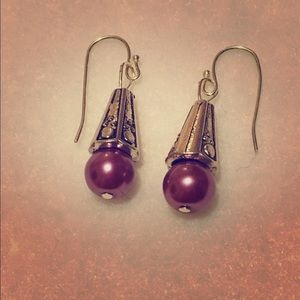 Purple silver tone earrings