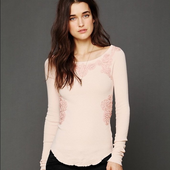 Free People Blush Pink Soutache Waffle Thermal XS