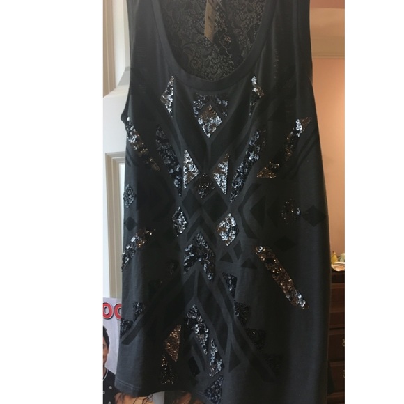 Express Black Lace Sequin Tank Top