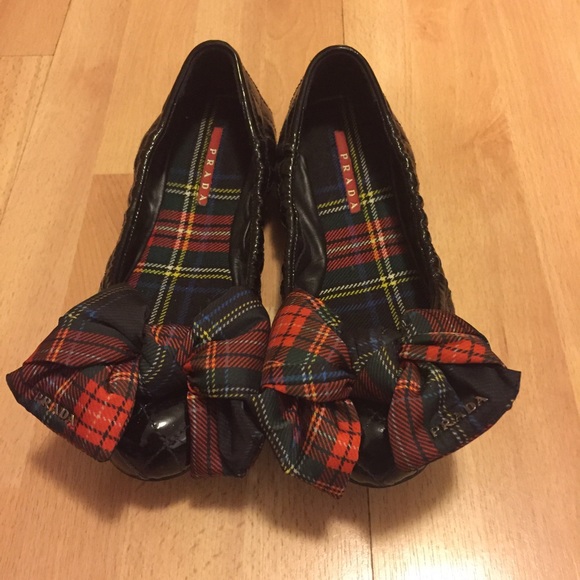 Prada Plaid Bow Ballet Flats