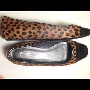 Talbots leopard print flats w/ black square toe
