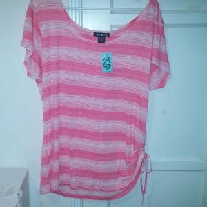 Torrid Pink and White Off-shoulder Top