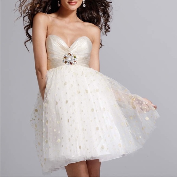 White and gold prom dress