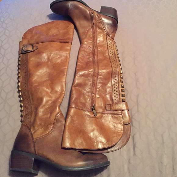 Vince Camuto Shoes - Vince Camuto Chestnut Leather Riding Boots