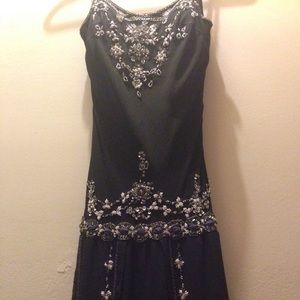 Black sequined flapper dress w/ thin beaded straps