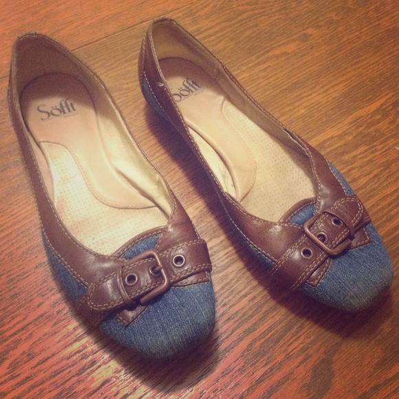 💜Denim and brown leather shoes with buckle💜